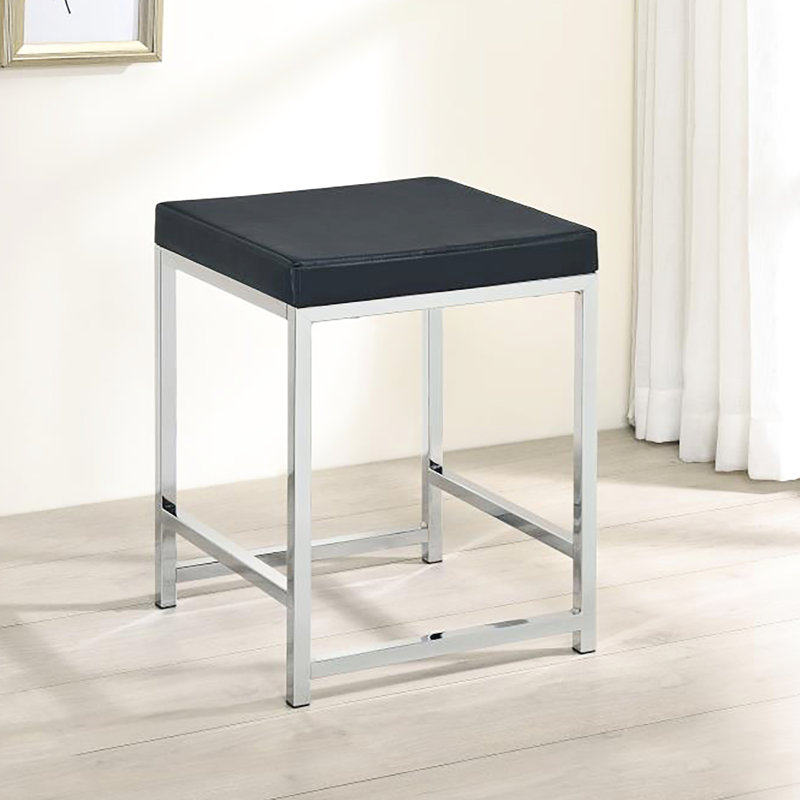 Tabouret de coiffeuse carré gris foncé avec coussin en mousse confortable pour la chambre à coucher, Dark Grey