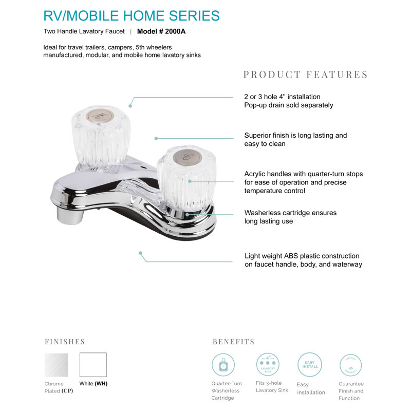 RV/Mobile Home Centerset Bathroom Faucet, White