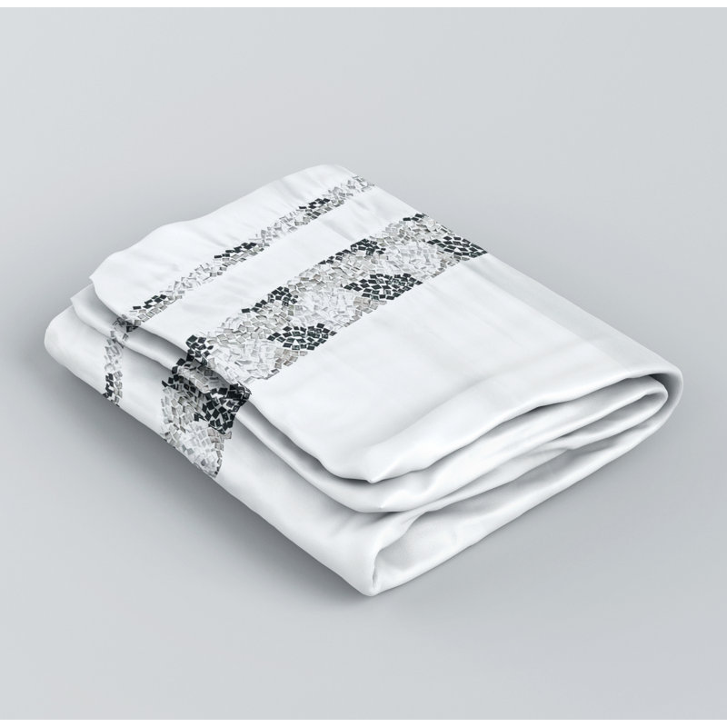 Rideau de douche Spa en tissu doux blanc avec bandes multicolores, H 84 po x l 72 po, Noir, noir, noir, noir