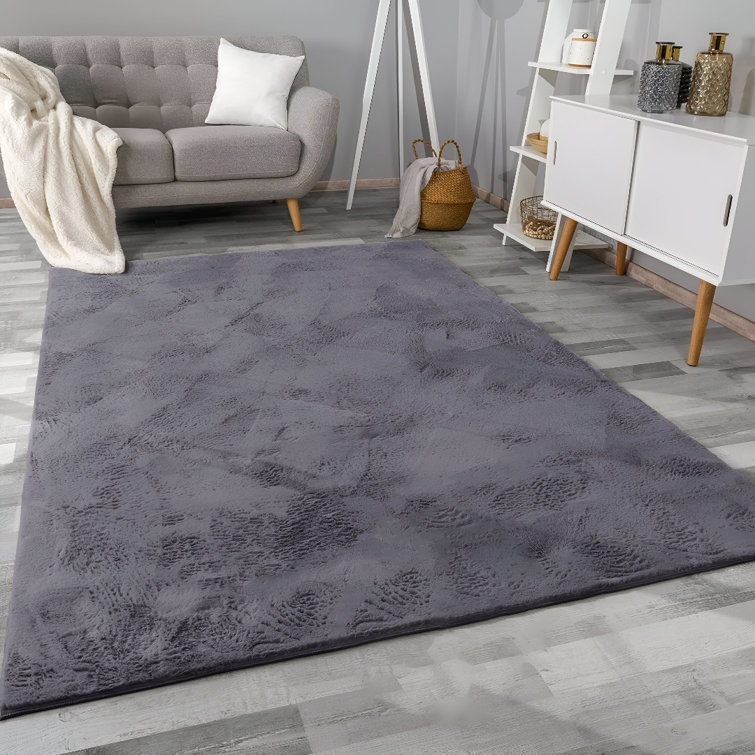Alcus Designer Shaggy Grey Faux Fur Mat - Deep Toned Plush Floor Accent Perfect For Ideal Rooms
