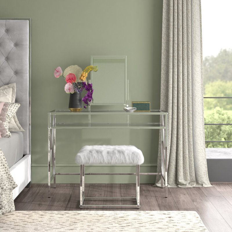 Ensemble de coiffeuse avec tabouret Kayli , Chrome