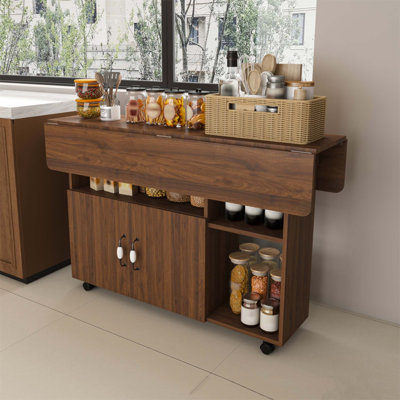 Table pliante multifonctionnelle avec tablettes et roulettes de rangement, table de salle à manger pliable de 47 pouces pour les petits espaces, bureau compact pour la cuisine, dortoir, bureau (table seulement, chaises non incluses)