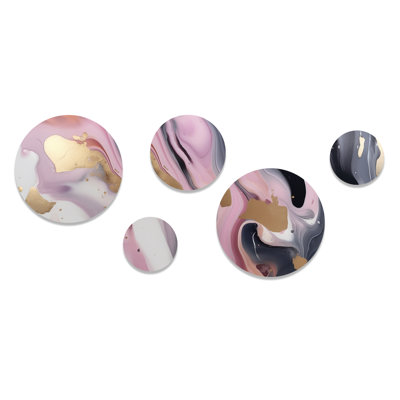 Gold And Pink Swirl Ink IV - Abstract Marble Metal Wall Décor