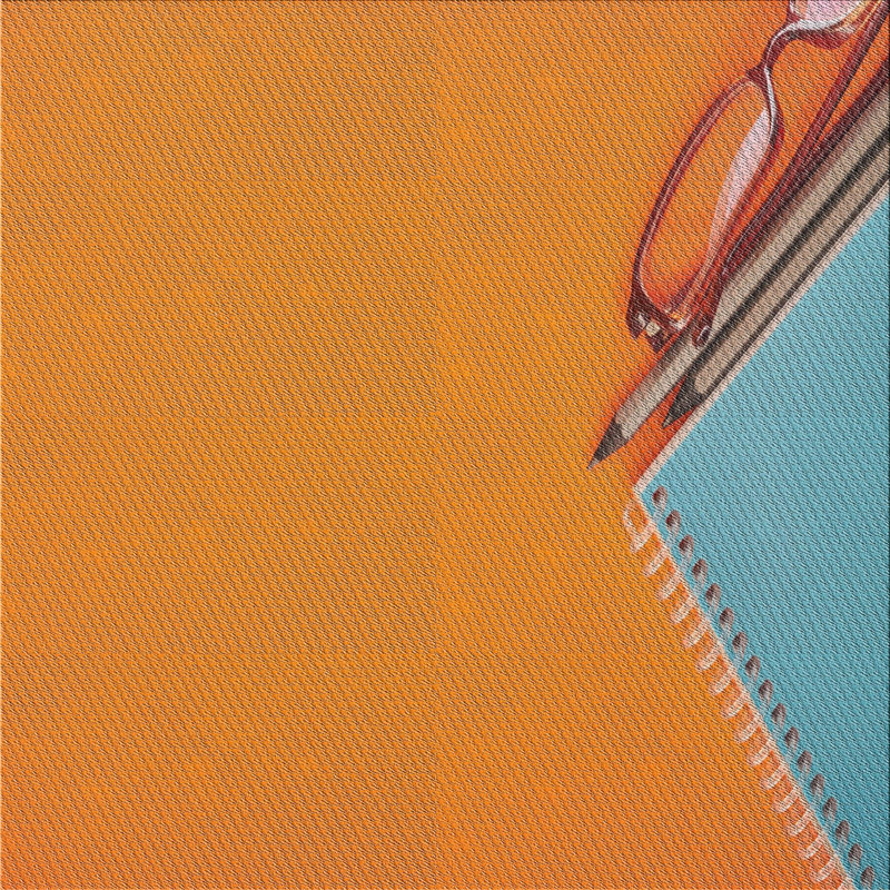 Tapis orange/bleu à motifs, Carré 8 pi