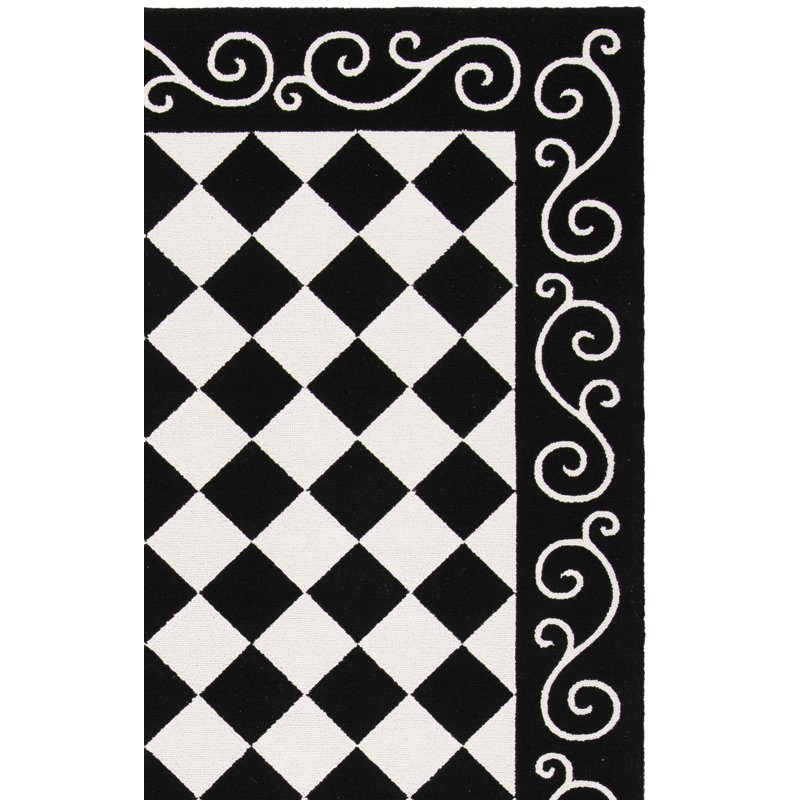 Brayton Hand-Hooked Wool Black/Ivory Area Rug, Square 8'