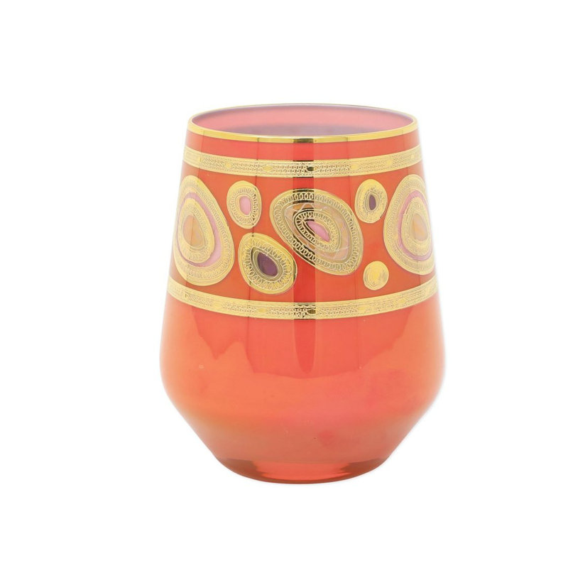 Regalia Stemless Wine Glass, Orange/Blue/Gold/Purple