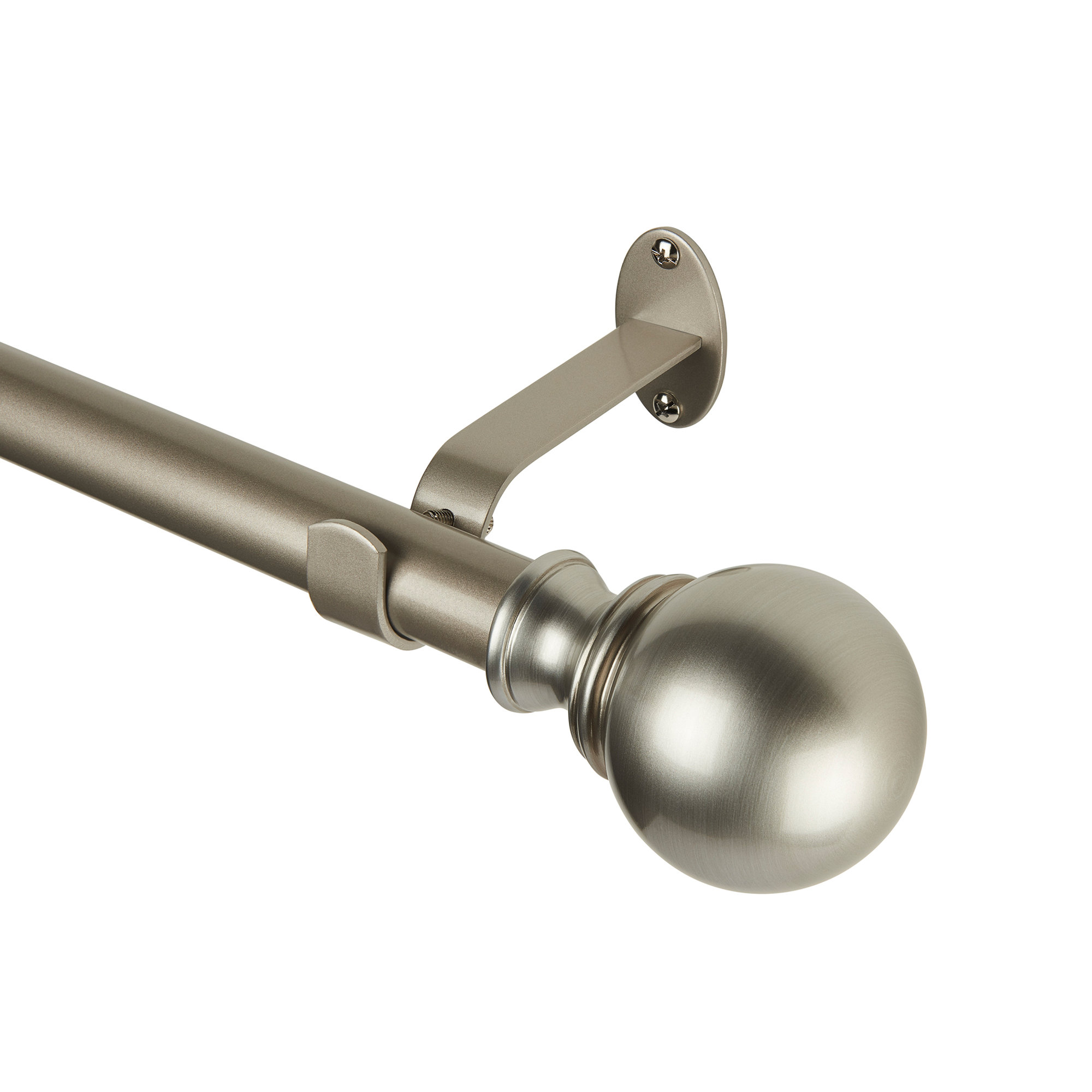 Darion Adjustable Single Curtain Rod with Globe Ball Finial, 2.5" H x 120" W x 5" D, Polished Nickel
