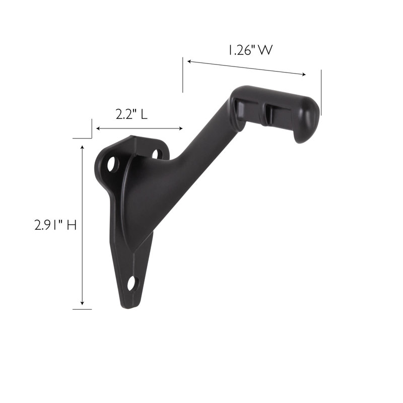 2.91" H x 2.2" W x 1.26" D Standard Handrail Bracket Heavy Duty Hardware for Stairways in Home or Office, Matte Black