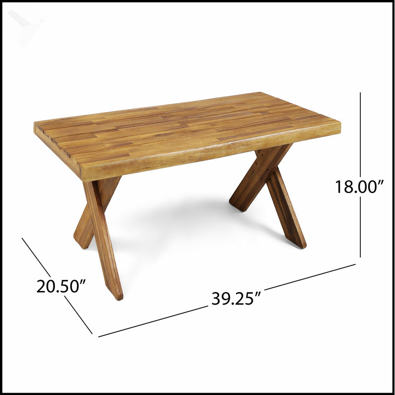 TABLE BASSE EAGLEWOOD avec finition sablée, bois d'acacia rustique et base classique en croix pour l'extérieur
