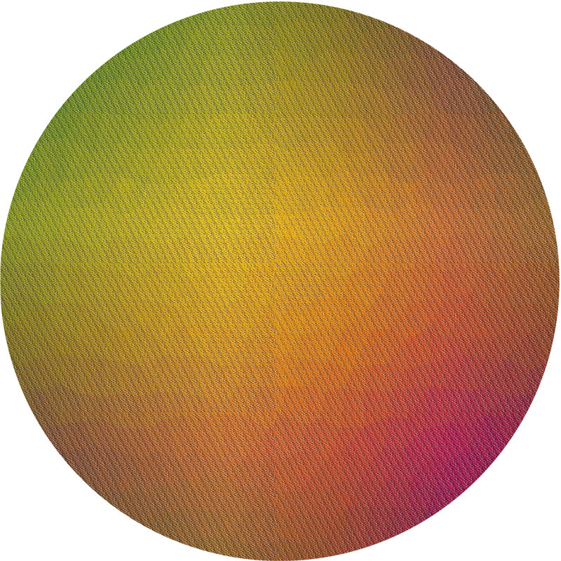Tapis jaune/vert/rose à motifs, Rond 6 pi