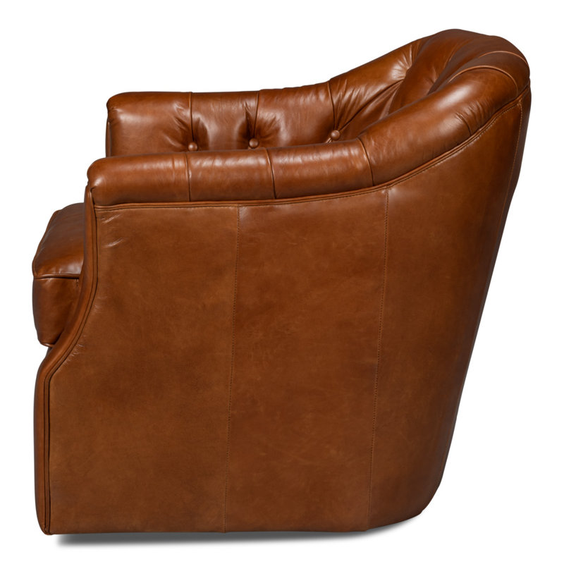 Coolidge Swivel Club Chair, Havana Brown Genuine Leather