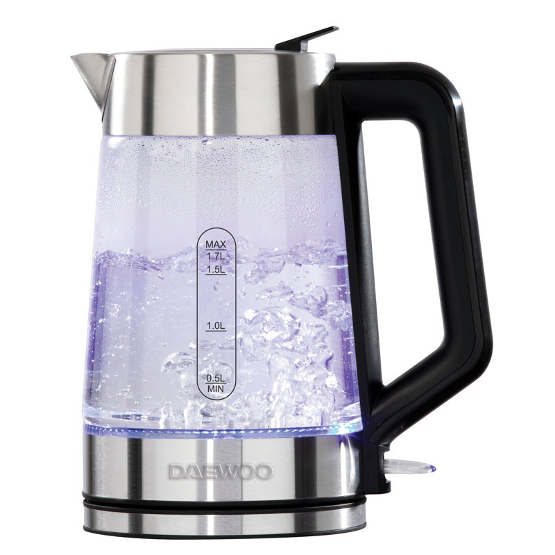 Daewoo Illuminating Clear Glass Electric Kettle LED Light Up Transparent 3000W, 1.7L 3KW Easy Fill Illuminating Kettle