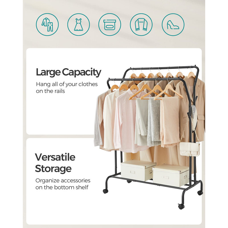 Black Alloy Steel Double Rod Portable Clothes Rack