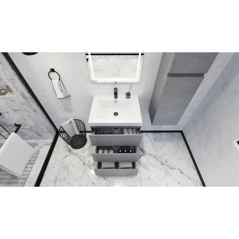 Ensemble de meuble-lavabo simple 24 po Hridhaan, Gris ciment