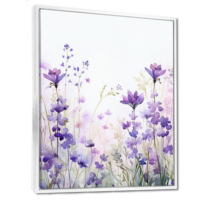 Décoration murale mauve, fleurs printanières dans la prairie - Fleurs sauvages, Toile encadrée flottée blanche