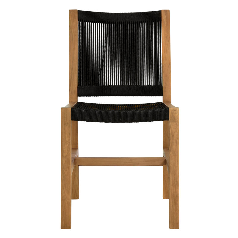 Vienna 3-Piece Outdoor Patio Teak And Rope Dining Set With Armless Chiars In Natural Black, Black