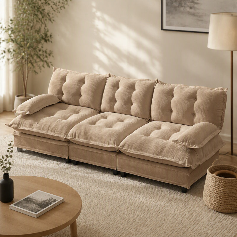 Canapé modulaire 107 places à 3 places Cloud, canapé modulaire à assise profonde, coussins en treillis confortables, tissu chenille respirant couleur café