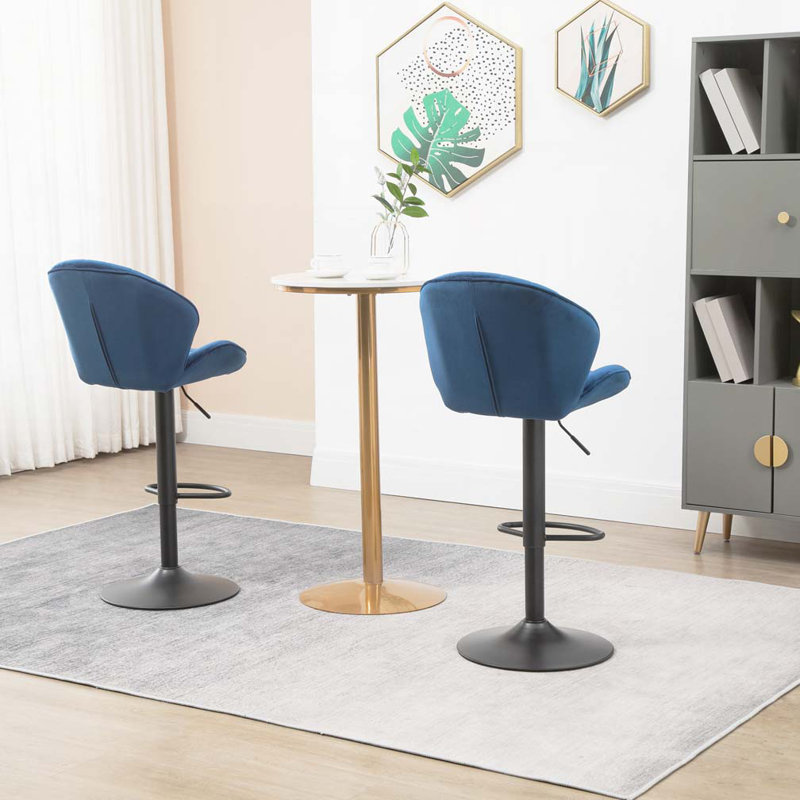 Ensemble de tabourets de bar réglables en tissu avec dossier et repose-pieds, Bleu