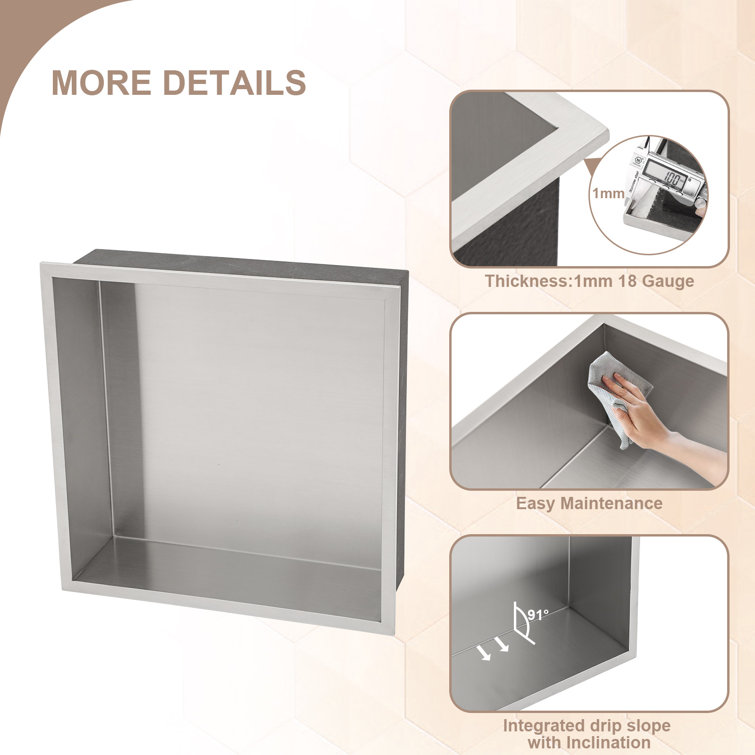 Lordear 12 x 12 Shower Niche No Tile Needed Recessed Shower Shelf  Stainless steel for Bathroom Storage