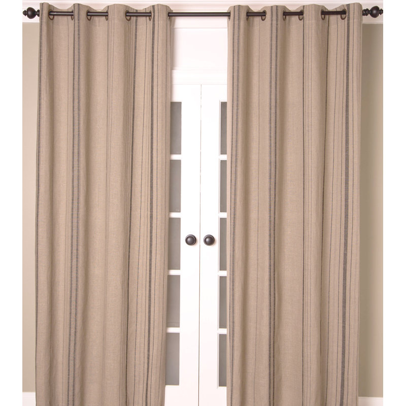 Panneau de rideau diaphane 100% lin avec œillets Stripes pour chambre à coucher et salon, Gris naturel, L 51 po x L 96 po
