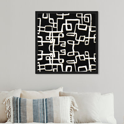 Motif géométrique noir, lignes et carrés modernes - impression sur toile