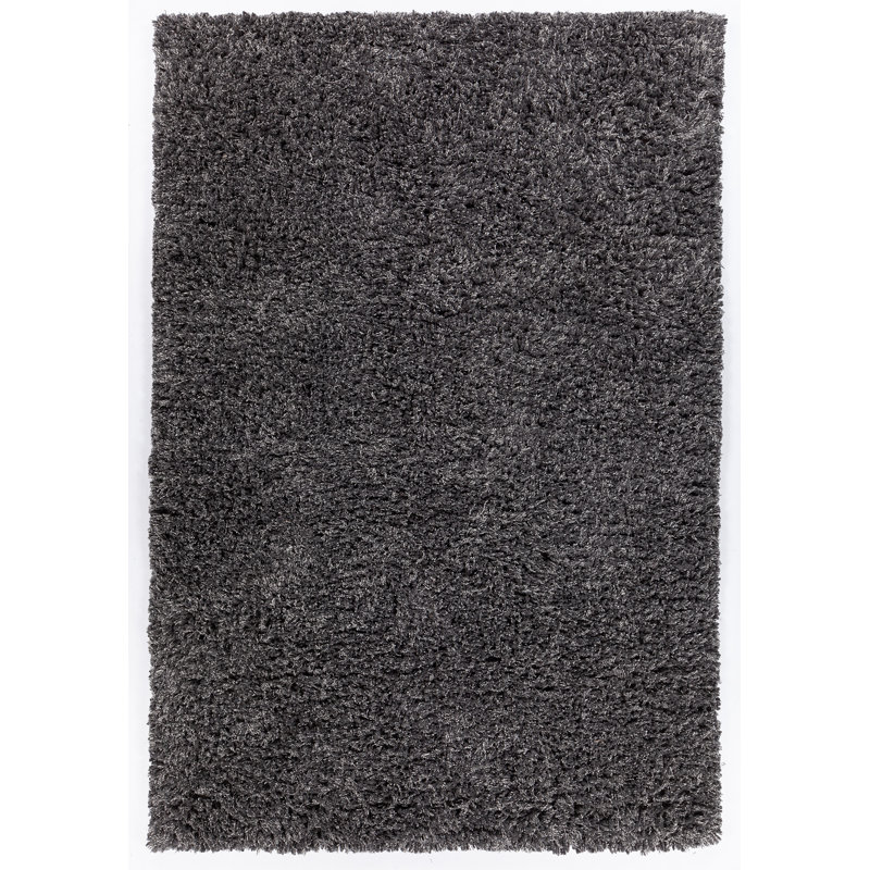 Tapis gris en laine et en nylon tissé à la main Jim, Rectangle 5 pi x 7 pi 6 po