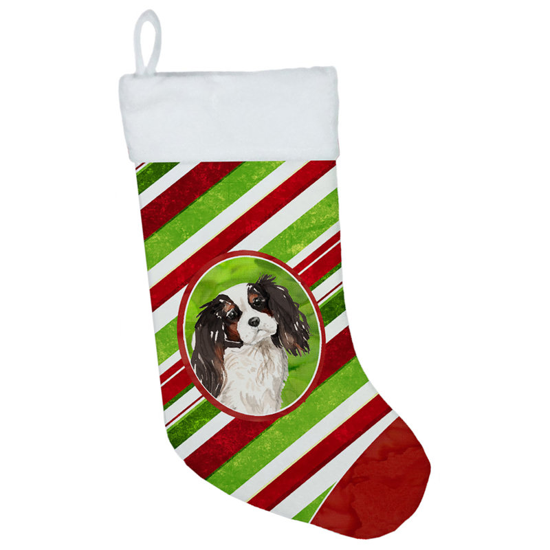 Chaussette de noël à rayures à sucre, Épagneul cavalier