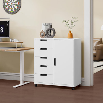 Metal Storage Cabinet With Doors,Mobile File Cabinet Printer Stand Storage Cabinets For Home Office,5 Drawer by Ophelia & Co.