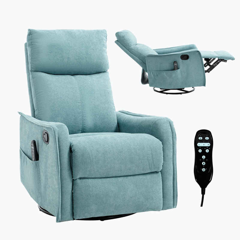 Liryn Traditional Heat Massage Recliner With 360° Swivel And Rocking Function, Antique Blue Green