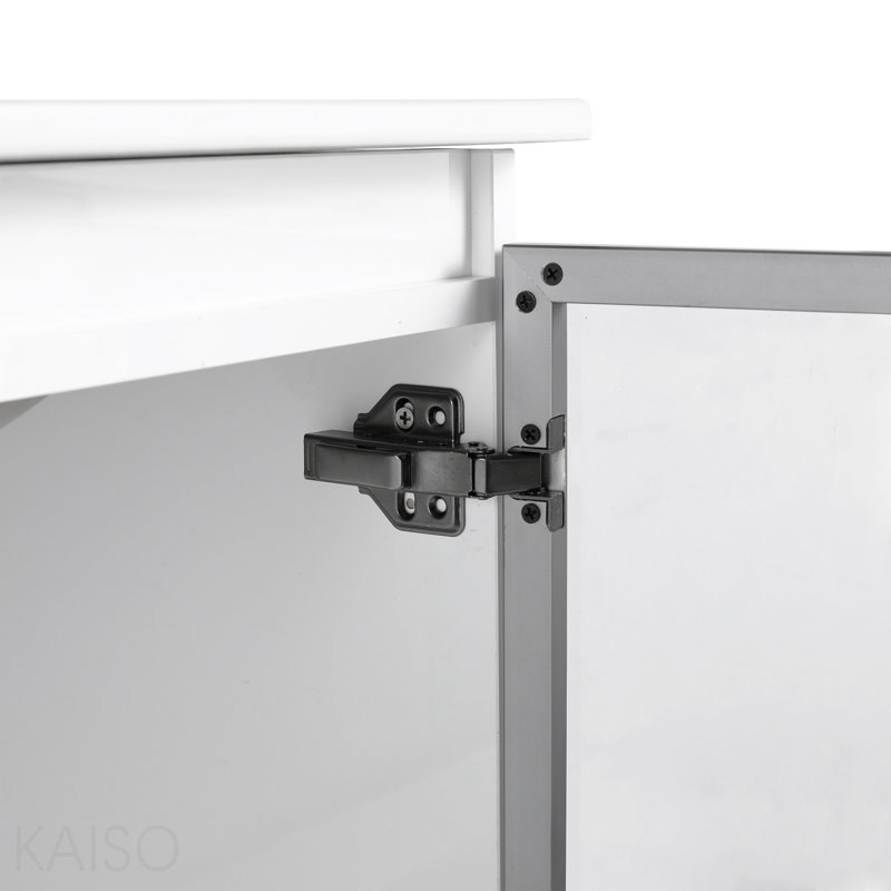 Meuble-lavabo mural 24 po avec lavabo en céramique, 2 portes à fermeture en douceur, meuble-lavabo blanc brillant et 1/2 porte en verre gris, contreplaqué (Kd-Packing)