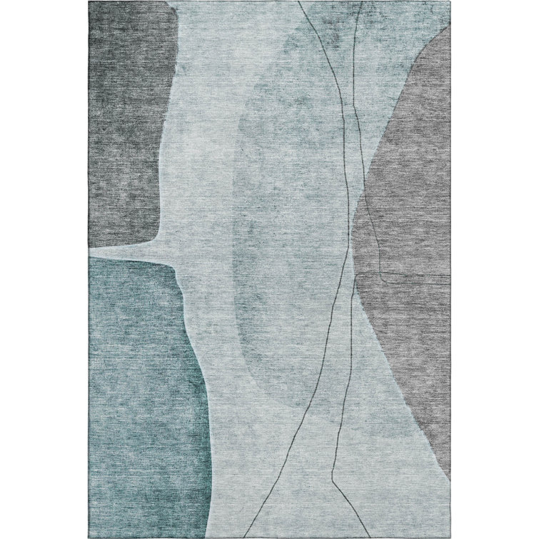 Premium Machine Washable Prisco Teal Rug