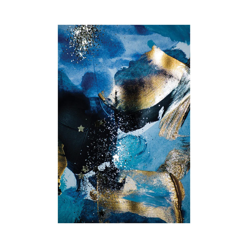Blue And Gold Paint With Sequins - Wrapped Canvas Painting, 66.04 cm H x 45.72 cm W x 3.175 cm D