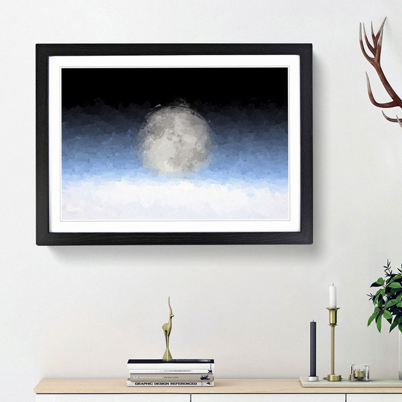 The Moon Above in Abstract - Picture Frame Graphic Art Print, 27cm H x 36cm W x 2cm D, Black Framed