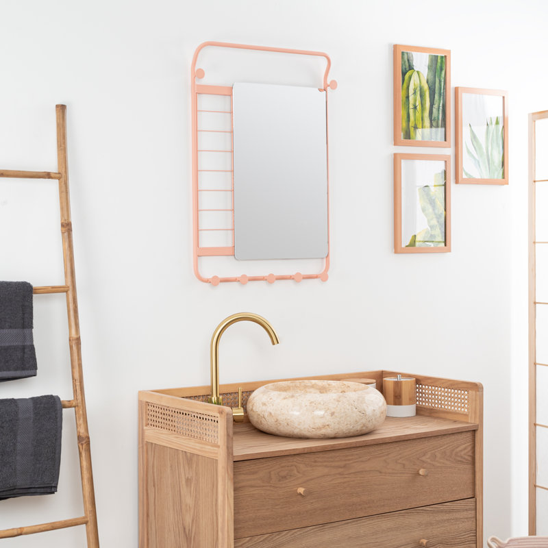 Furness Flat Vanity Mirror with Hooks, Pink