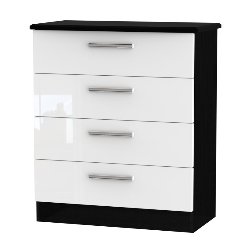Fully Assembled Yvette 4 Drawer Chest, Black/White
