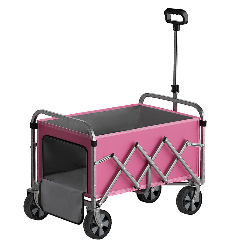 Chariot pliable robuste de 31 po de largeur, chariot utilitaire tout-terrain avec poignée réglable pour le camping, Rose