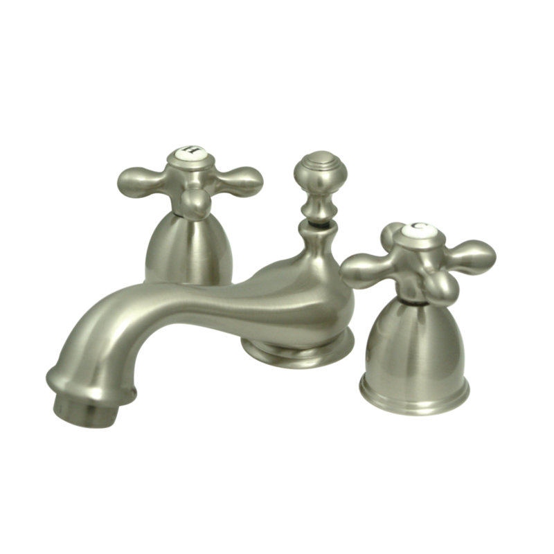 Robinet de salle de bain à large entraxe avec bonde, Nickel satiné