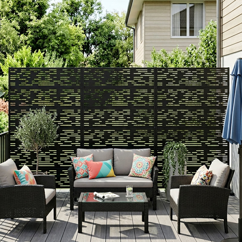 Panneau de clôture en métal, 72" H x 94" W x 16" D, Noir