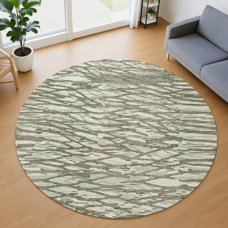 Machine Washable Indoor/Outdoor Chantille ACN2771 Modern Rug, Olive, 8' Round
