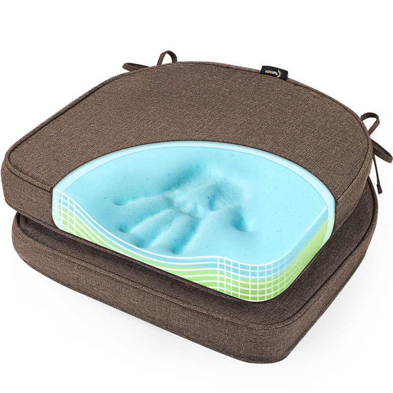 Sunrox Indoor/Outdoor Gel Memory Foam Chair Cushions 17"x16" with Ties, Heather Chestnut