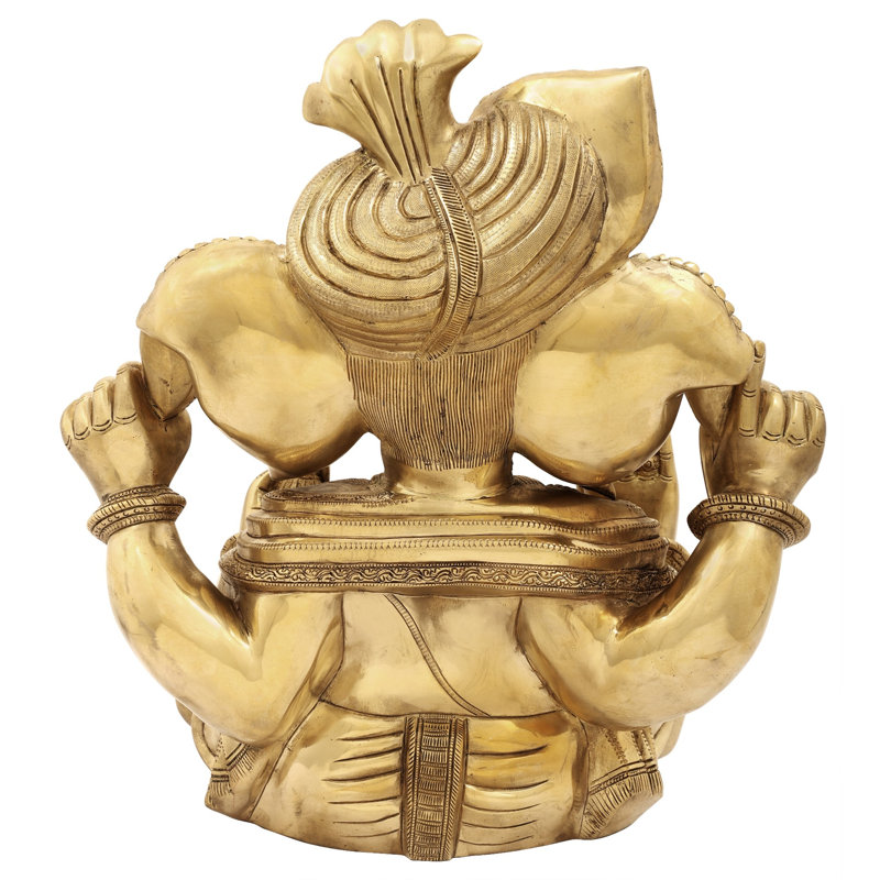 Lord Ganesha de 18 po en laiton avec siège | Turquoise Idole 