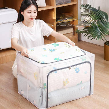 Clothes Transparent Storage Box Clothing Bag Wardrobe Folding Sorting Box Dormitory Cabinet Storage Box Basket Rebrilliant Size: 15.74 H x 19.68 W x