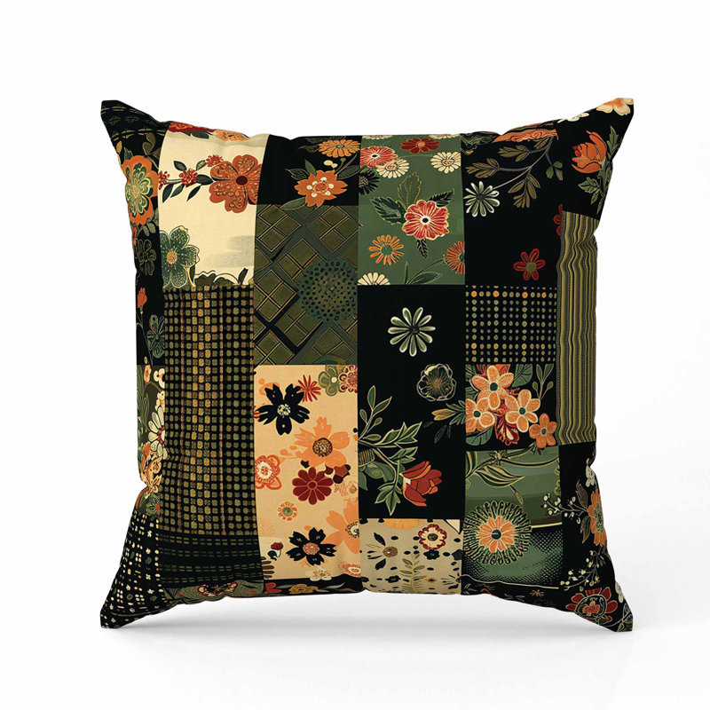 Coussin Twilight Bouquet, Carré 20 po, Noir, noir, noir, noir