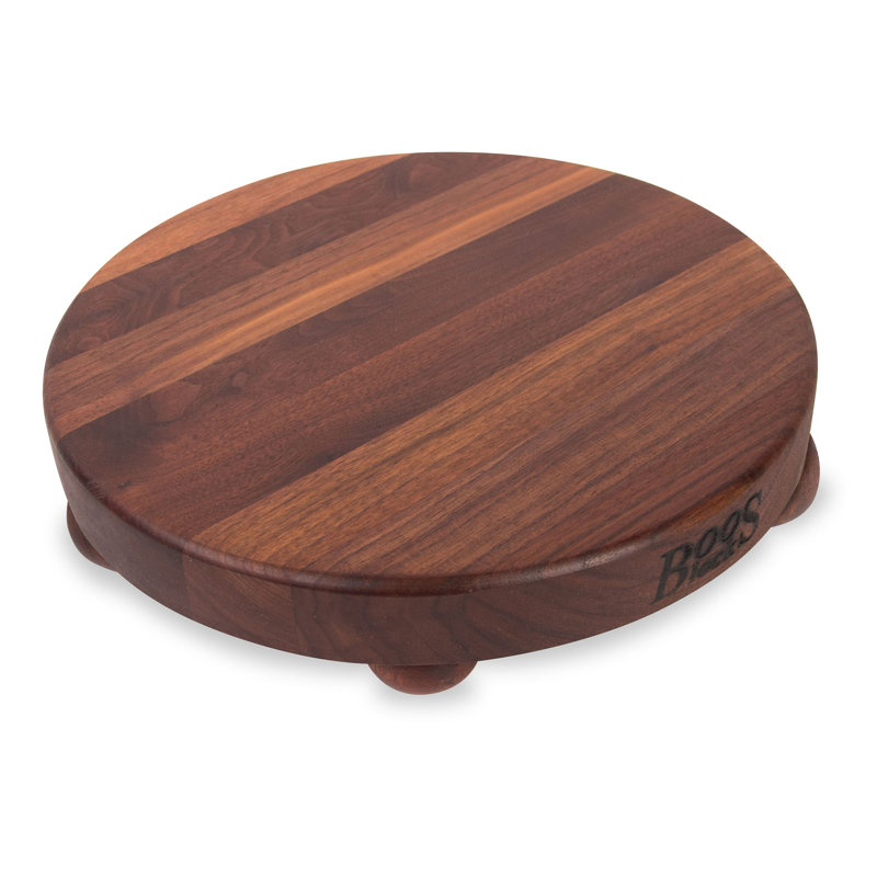 Planche à découper ronde en noyer grain de 1,5 po avec pieds en bois