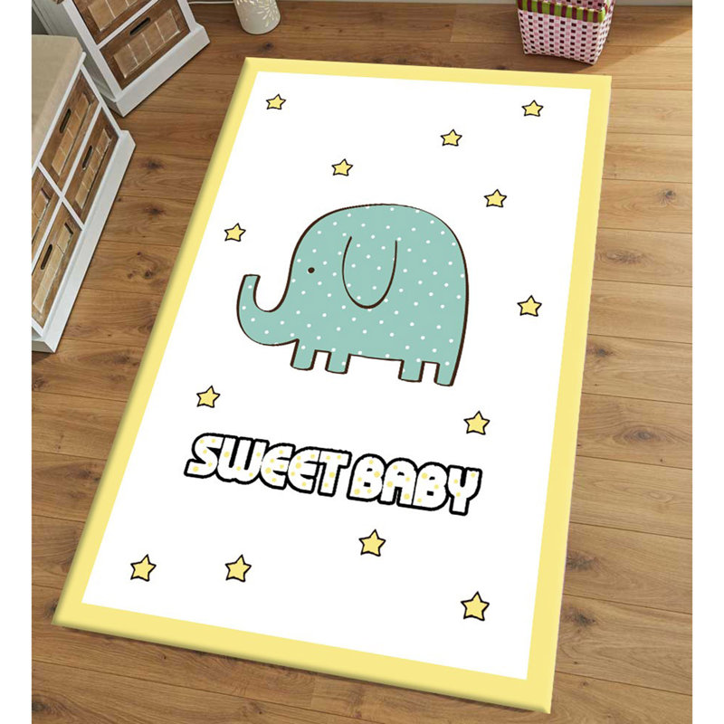 Tapis bleu / jaune en polyester tissé à la machine Manila, Carré 4 pi 4 po