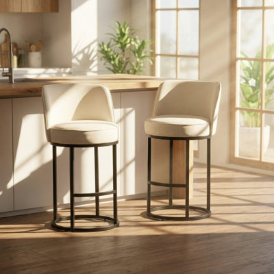 Hansen 19.49" W x 18.31" D x 34.84" H Set of 2 Linen Upholstered Iron Frame Counter Height Bar Stools