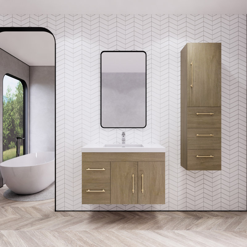 Eliza Bathroom Storage, White Oak/Gold
