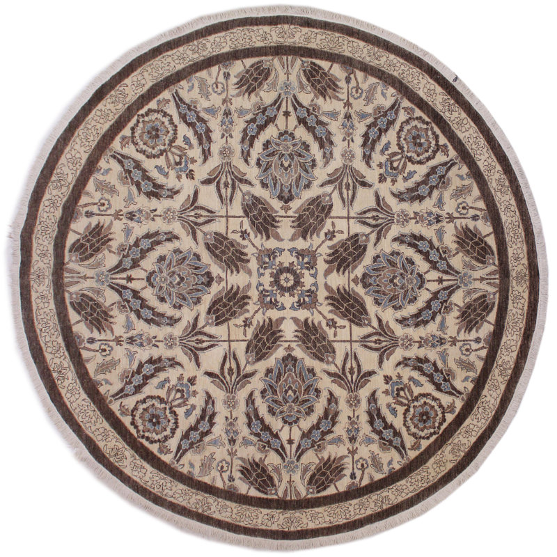 Tapis rond brun / beige en laine noué à la main 9 pi 11 po Baccio