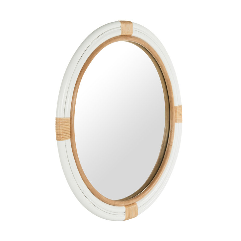 Rattan Round Wall Mirror, White