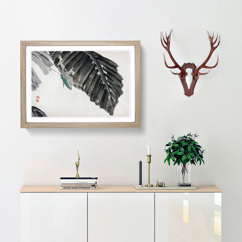 Grasshopper by Kono Bairei - Picture Frame Painting Print, 36cm H x 48cm W x 2cm D, Oak Framed